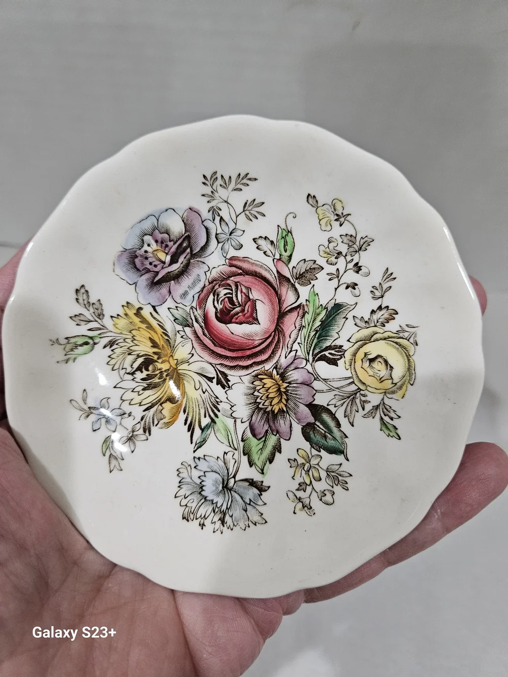 Johnson Brothers Floral Teacup and Saucer - Pink, Purple, Yellow